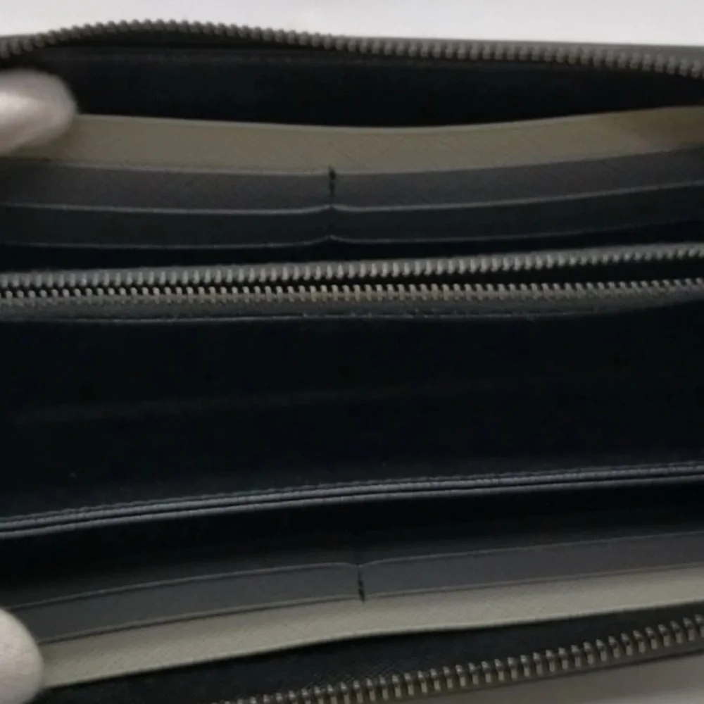 Prada Long Wallet Black Leather With Gray and White bi color inside authentic